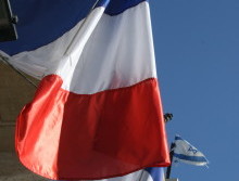 French still planning peace summit. French, Israeli flags. Illustrative.